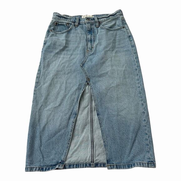 Abercrombie & Fitch Dresses & Skirts - Abercrombie & Fitch Midi Skirt 27 Blue Light Wash Front Slit High-Rise Denim 4P
